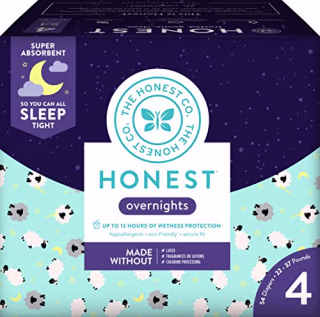 Honest Overnight Baby Diapers, Club Box, Sleepy Sheep, Size 4 (54 Count)