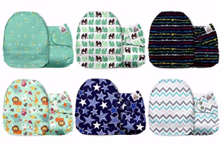 Mama Koala One Size Baby Washable Reusable Pocket Cloth Diapers, 6 Pack with 6 One Size Microfiber Inserts (Jagger)