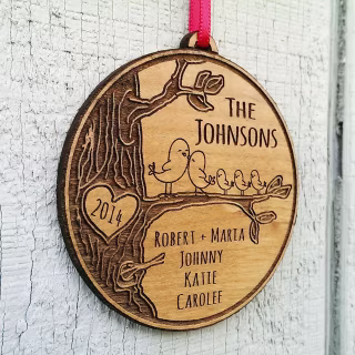 Love Birds Engraved Wooden Ornament