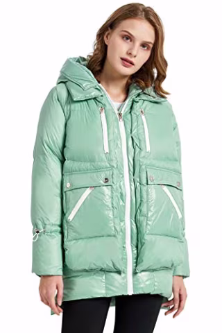 Orolay Women's Thickened Winter Down Coat Windproof Puffer Jacket with 6 Pockets Beryl Green S