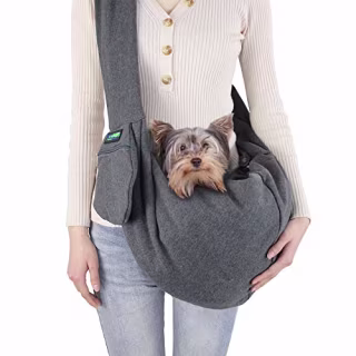 JESPET Comfy Pet Sling for Small Dog Cat, Hand Free Sling Bag Breathable Soft Knit with Front Pocket, Travel Puppy Carrying Bag, Pet Pouch. Machine Washable (Grey)