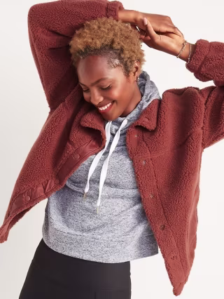 Cozy Sherpa Snap-Front Flurry Crop Jacket