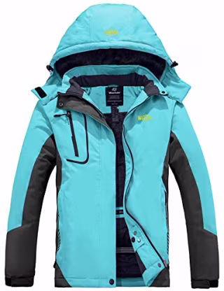 Wantdo Women's Waterproof Ski Jacket Detachable Hood Rain Jacket Blue XXX-Large