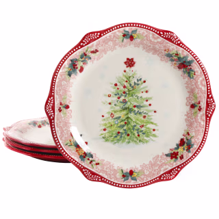 The Pioneer Woman Cheerful Lace Red 11.22-Inch Dinner Plates, Set of 4