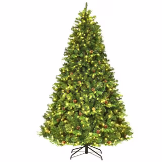 Costway 7.5-Foot Pre-Lit Artificial Christmas with Pine Cones