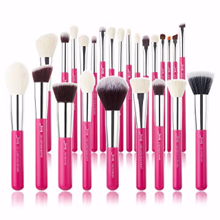 Jessup Brand 25pcs Professional Makeup Brush set Beauty Cosmetic Foundation Power Blushes eyelashes Lipstick Natural-Synthetic Hair Brushes set (Rose Carmin/Silver)