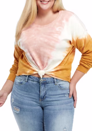 Wonderly Plus Size Tie Front Tie Dye Top