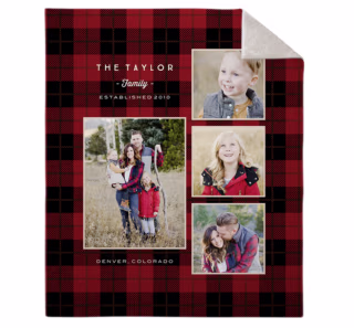 Custom Rustic Plaid Red Fleece Photo Blanket