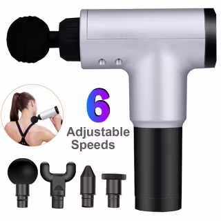 URHOMEPRO Massage Gun Deep Tissue Percussion Muscle Massager for Pain Relief, Handheld Electric Body Massager with 6 Speed, 4 Head, Comfortable Muscle Soreness Relieves Massager Gun, Silver, Q8483