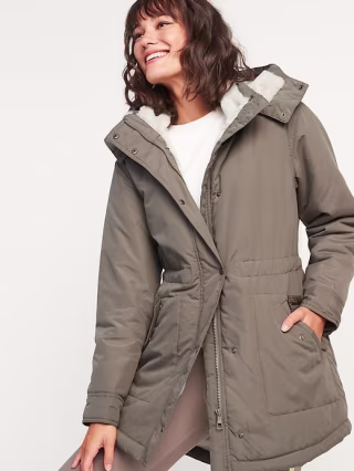 Faux-Fur Lined Hooded Parka Coat for Women