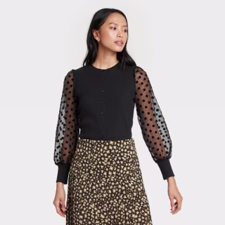 Who What Wear Puff Long Sleeve Rib Knit Top