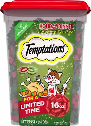 Temptations Holiday Dinner Turkey &amp; Sweet Potato Flavor Cat Treats, 16-oz tub