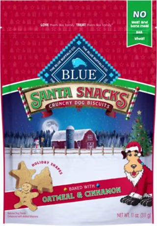 Blue Buffalo Holiday Santa Snacks Oatmeal &amp; Cinnamon Crunchy Dog Treats, 11-oz bag