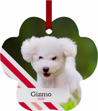 Frisco Personalized Peppermint Stripes Paw Shape Metal Ornament