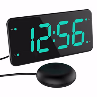 Loud Alarm Clock with Bed Shaker, Vibrating Alarm Clock for Heavy Sleepers, Deaf and Hard of Hearing, Dual Alarm Clock, 2 Charger Ports, 7-Inch Display, Full Range Dimmer and Battery Backup - Green