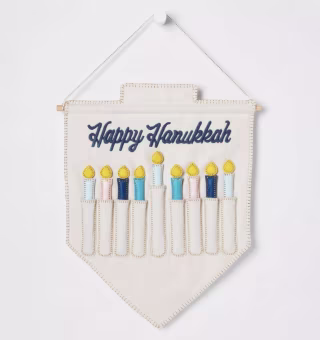 Happy Hanukkah Wall Hanging Menorah Cream