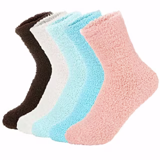 Zando Womens Winter Warm Fuzzy Fluffy Socks Casual Super Soft Crew Sock Microfiber Thick Home Sock Cozy Plush Slipper Sock 5 Pairs Vintage Solid One Size