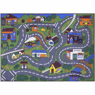 Ottomanson Jenny Grey Base Educational City Life Road Traffic Non-Slip Area Rugs