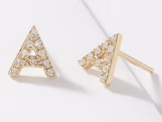 Affinity 14K Plated Diamond Initial Stud Earrings, 1/10cttw