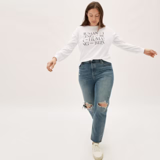 The 100% Human Being Human Long-Sleeve Tee - White / Black