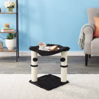 AmazonBasics Cat Condo Tree Tower With Hammock Bed And Scratching Post, 16 x 20 x 16 Inches, Beige