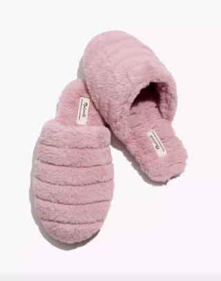 Quilted Scuff Slippers in Recycled Faux Fur