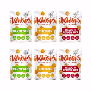 Whisps Cheese Crisps 3-Flavor Variety Pack | Parmesan, Cheddar, Asiago & Pepper Jack | Keto Snack, Gluten Free, Sugar Free, Low Carb, High Protein | 2.12oz (6 pack)