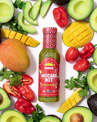 Kumana Avocado Hot Sauce. A Keto Friendly Hot Sauce made with Ripe Avocados, Mango and Habanero Peppers. Ketogenic & Paleo. Gluten Free, No Added Sugar & Low Carb. 13.1 Ounce Bottle.