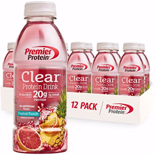Premier Protein Clear Protein Drink, Tropical Punch, 16.9 fl oz Bottle, (12 Count)