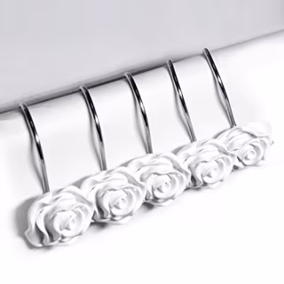 BEAVO Shower Curtain Hooks, Home Decorative Rustproof Shower Curtain Hooks Resin Rose Flower Shower Hooks Rings for Bathroom Shower Rods Curtains,Set of 12 Hooks (White)