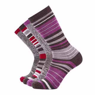 EnerWear 4 Pack Women's Merino Wool Outdoor Hiking Trail Crew Sock (US Shoe Size 4-10, Purple Stripe/Claret/Multi)