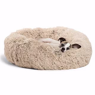 Best Friends by Sheri The Original Calming Donut Cat and Dog Bed in Shag Fur, Small 23"x23" in Taupe, Machine Washable