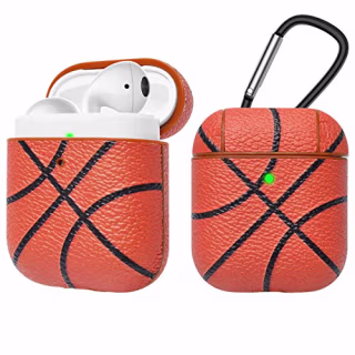 Tekcoo AirPods Case, [Front LED Visible] AirPods Accessories Cover Compatible with Apple Airpods 1 &amp; AirPods 2 Protective PC Plastic Inner + PU Vegan Leather Pattern Skin &amp; Keychain [Basketball]
