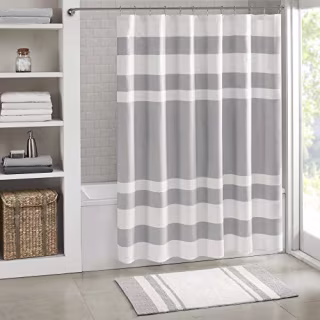Madison Park Spa Waffle Shower Curtain Pieced Solid Microfiber Fabric with 3M Scotchgard Water Repellent Treatment Modern Home Bathroom Decorations, Standard 72X72, Grey