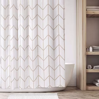 mDesign Decorative Herringbone Print - Easy Care Fabric Hotel Quality Shower Curtain with Reinforced Buttonholes, for Bathroom Showers, Stalls, and Bathtubs, Machine Washable - Cream/Beige