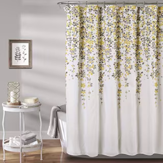 Lush Decor Weeping Flower Shower Curtain - Fabric Floral Vine Print Design, 72" x 72", Yellow & Gray
