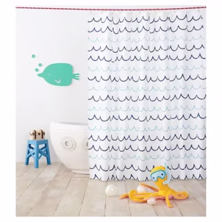 Instantly update your bathroom with the Pillowfort Wave Blue Shower Curtain. Sturdy construction and a whimsical pattern will provide a lasting, fun look, and the buttonhole top makes this shower curtain quick and easy to hang.