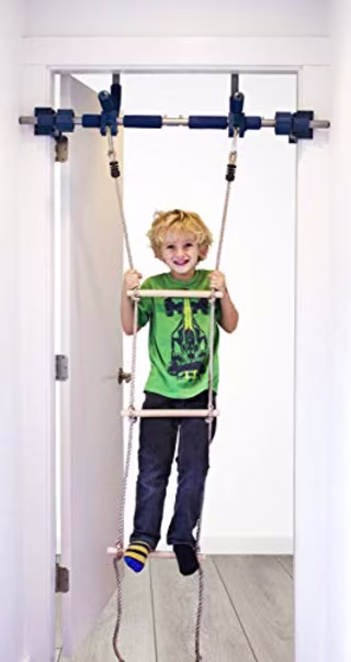 Gym1 Deluxe Indoor Playground with Indoor Swing, Plastic Rings, Trapeze Bar, Climbing Ladder, and Swinging Rope ...