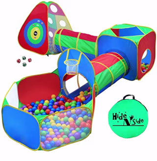 5pc Kids Ball Pit Tents and Tunnels, Toddler Jungle Gym Play Tent with Play Crawl Tunnel Toy, for Boys babies infants Children, Pit Balls NOT Included, Indoor Outdoor Gift, Target Game w/ 4 Dart Balls