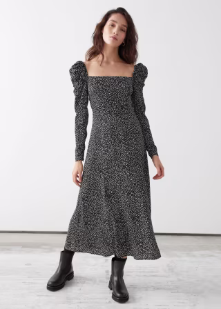 Satin Square Neck Midi Dress