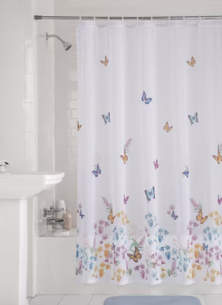 Mainstays Butterfly Semi-Sheer Fabric Shower Curtain