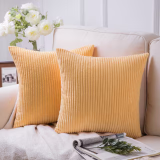 Soft Corduroy Striped Velvet Series Decorative Throw Pillow, 18" x 18", Beige, 2 Pack