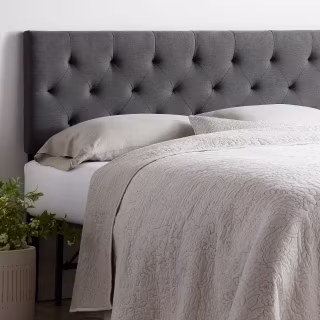 Rest Haven Upholstered Diamond Tufted Mid Rise Headboard, Queen, Charcoal
