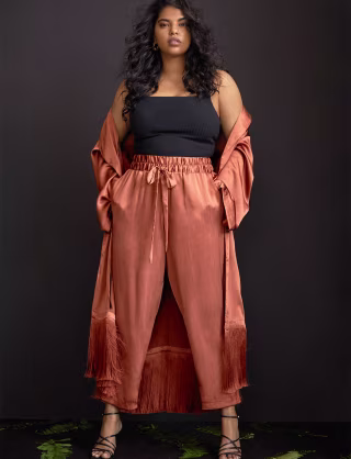 Satin Duster with Fringe Detail