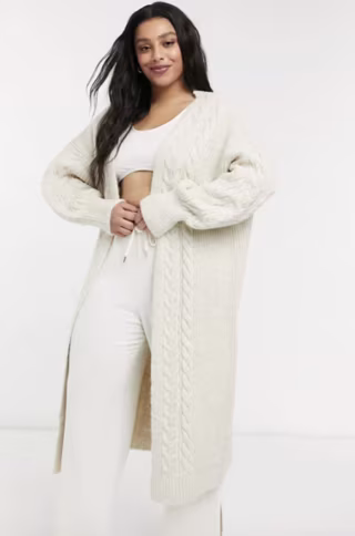 Asos Design Curve Lounge Maxi Cable Knit Cardigan