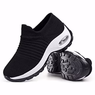 Women's Walking Shoes Sock Sneakers - Mesh Slip On Air Cushion Lady Girls Modern Jazz Dance Easy Shoes Platform Loafers Black&White,5.5