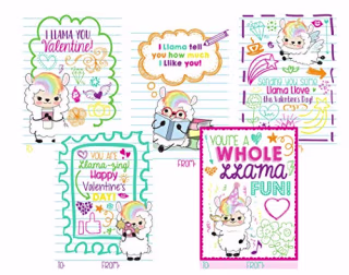 Llama Fun Themed Valentine Day Classroom Sharing Card Set (25 Included) Trendy Hipster Doodle