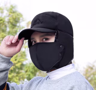 FreshTrendsCA Black Winter Cap With Face Cover