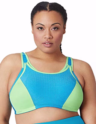 Glamorise Womens Full Figure Plus Size Adjustable Double Layer Wirefree Sport Bra #1166 Blue/Green