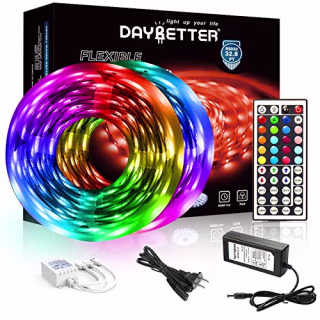 DAYBETTER Led Strip Lights 32.8ft 5050 RGB LEDs Color Changing Lights Strip for Bedroom, Desk, Home Decoration, with Remote and 12V Power Supply